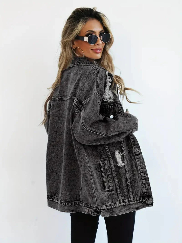 Drune | Denim Jacke Zerfetzt Lockere Passform Denim Jacke Damenjacke