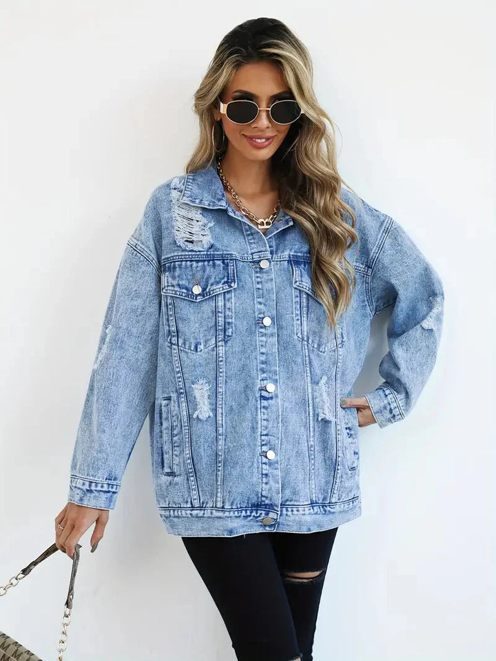 Drune | Denim Jacke Zerfetzt Lockere Passform Denim Jacke Damenjacke