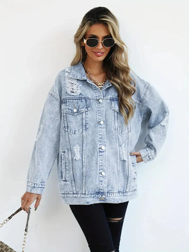 Drune | Denim Jacke Zerfetzt Lockere Passform Denim Jacke Damenjacke