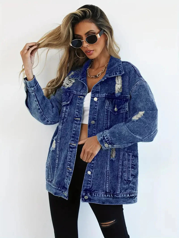Drune | Denim Jacke Zerfetzt Lockere Passform Denim Jacke Damenjacke