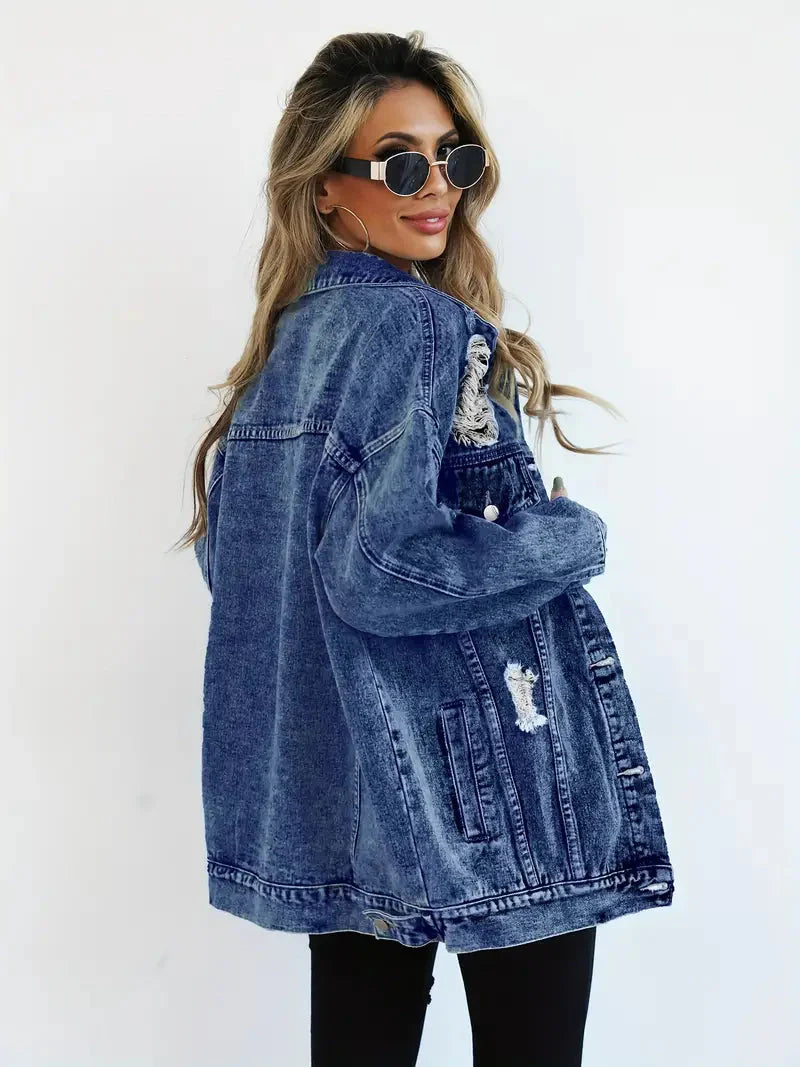 Drune | Denim Jacke Zerfetzt Lockere Passform Denim Jacke Damenjacke