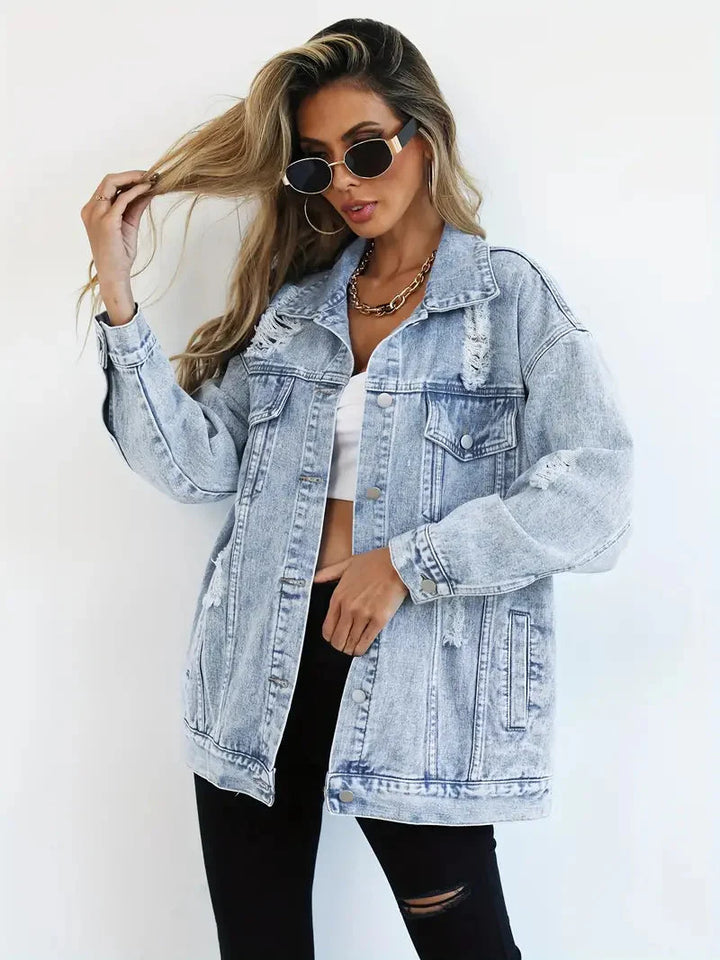 Drune | Denim Jacke Zerfetzt Lockere Passform Denim Jacke Damenjacke