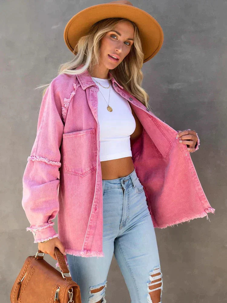Drune | Denim Jacke Lockere Passform Zerrissen Jeansjacke Damenjacke