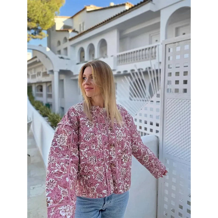 Drune | Jacke Damenjacke mit Blumenmuster in Rosa, Dünn Gesteppt