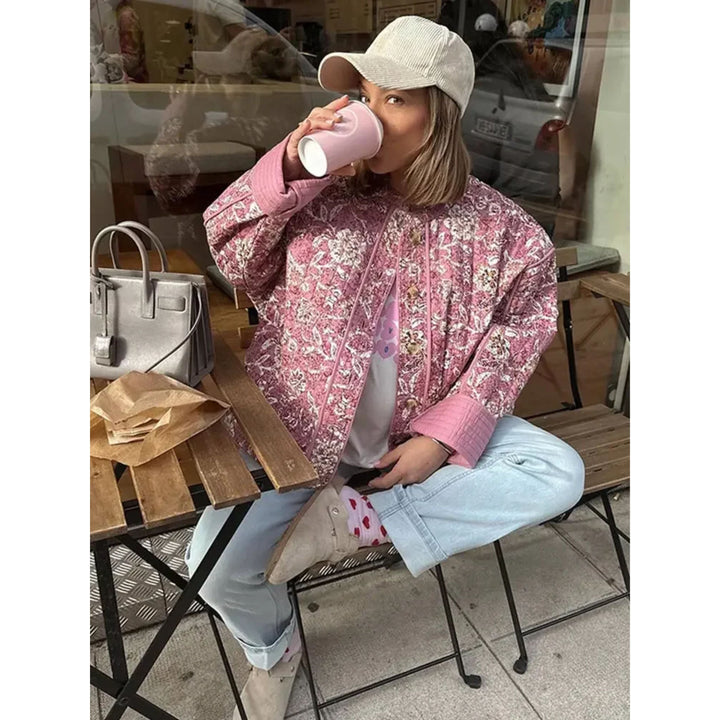 Drune | Jacke Damenjacke mit Blumenmuster in Rosa, Dünn Gesteppt