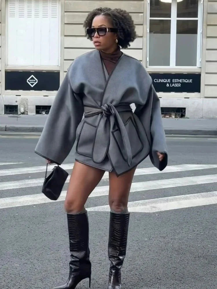 Drune | Jacke Grau Gürtel Herbstjacke Damenjacken