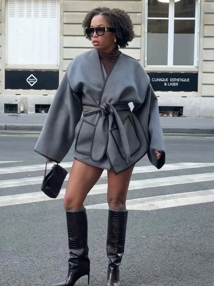 Drune | Jacke Grau Gürtel Herbstjacke Damenjacken