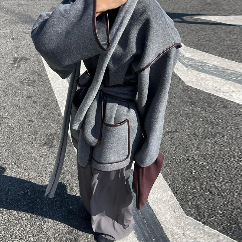 Drune | Jacke Grau Gürtel Herbstjacke Damenjacken