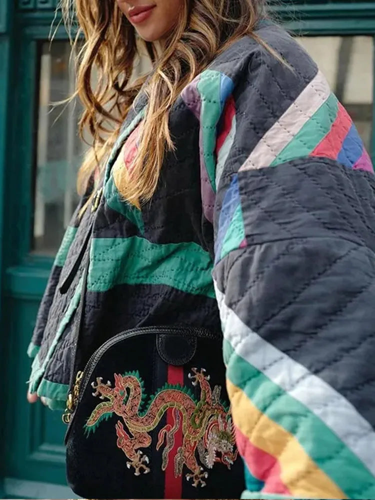 Drune | Jacke Offene Vorderseite Retro Gequiltete Jacke Damenjacke