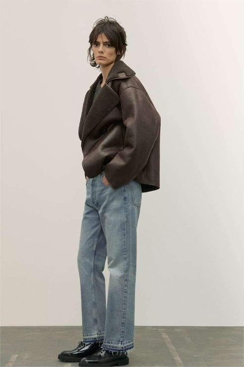 Drune | Jacke Damen Leder Winterjacke mit Fellfutter