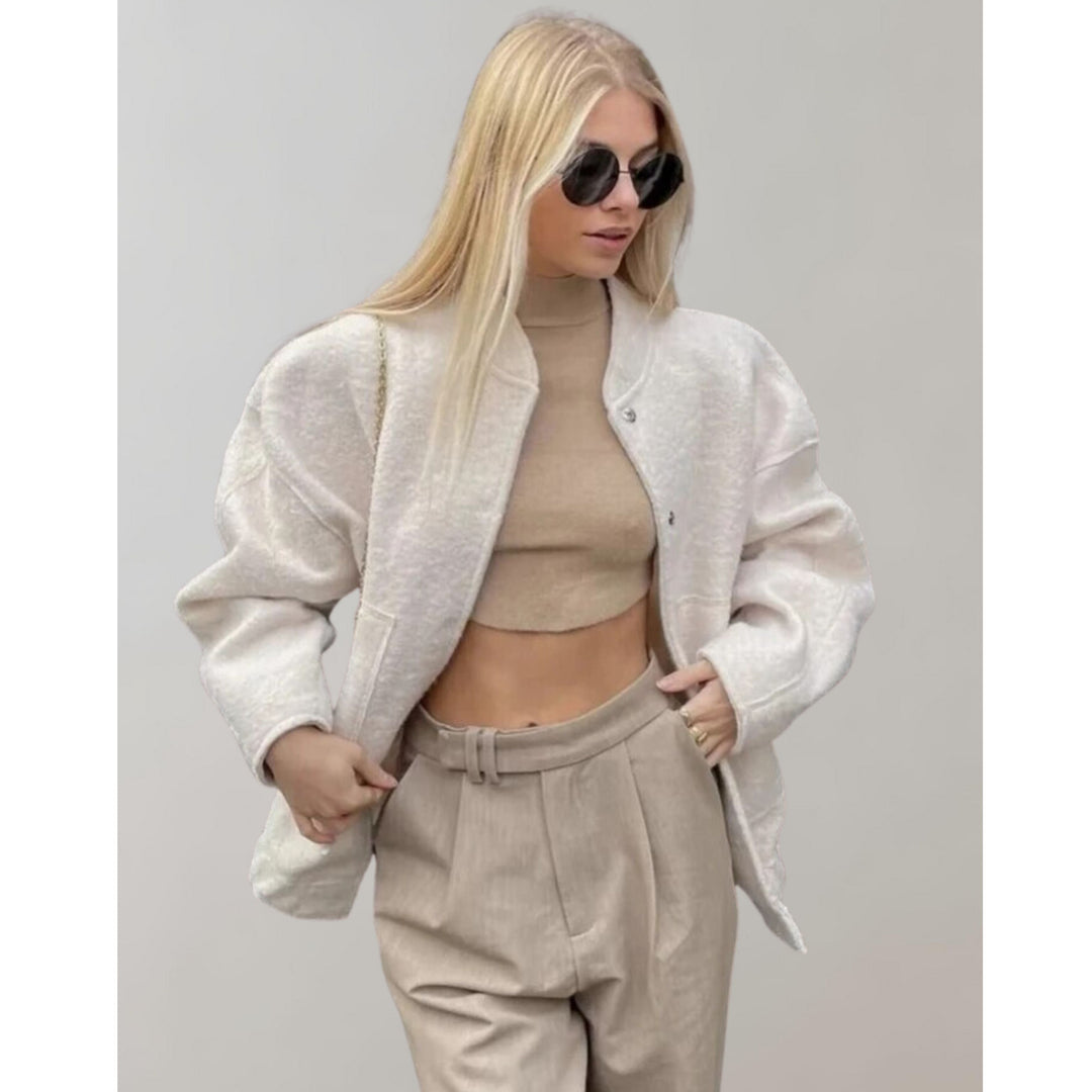 Drune | Bomberjacke Knopfverschluss Taschen Jacke Damenjacke
