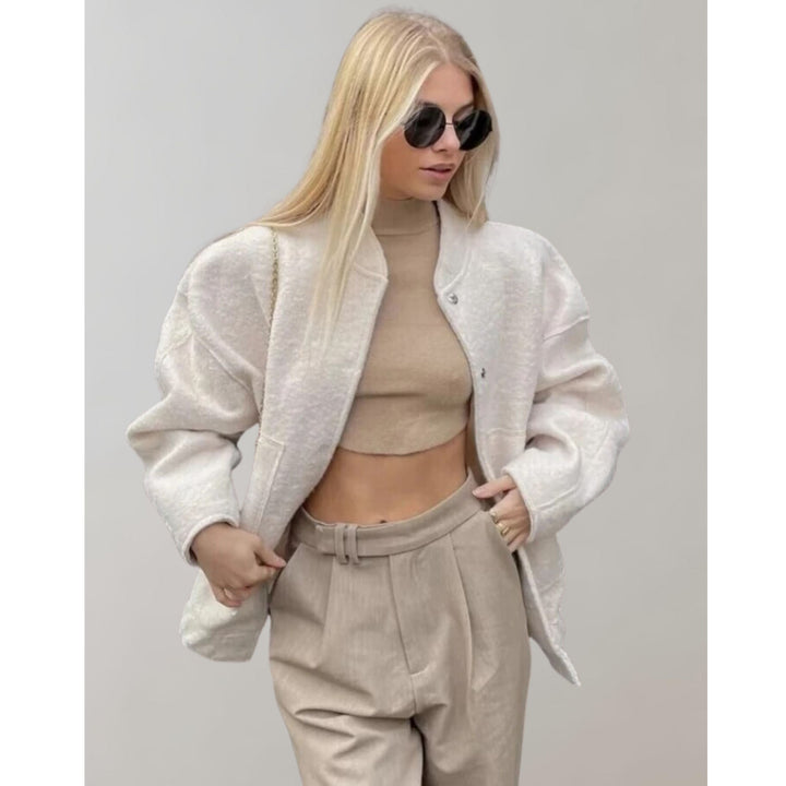 Drune | Bomberjacke Knopfverschluss Taschen Jacke Damenjacke