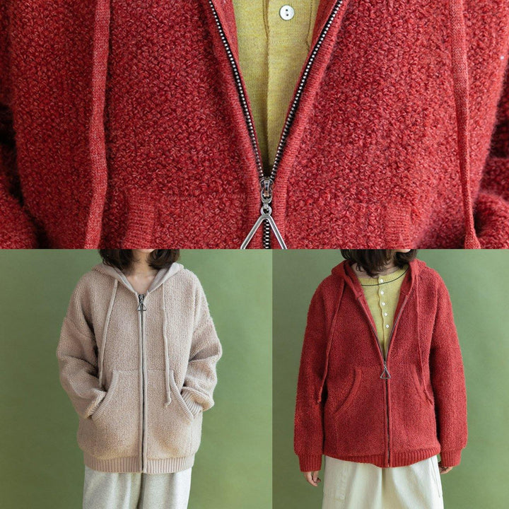 Drune | Strickoberbekleidung Übergröße rote Kapuzenstrickjacken