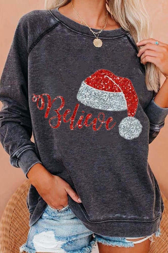 Drune | Graues Sweatshirt Damen - Festlicher Weihnachtsdruck