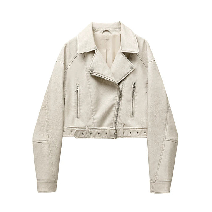 Drune | Damen Lederjacke mit Reißverschluss und GürtelDetails