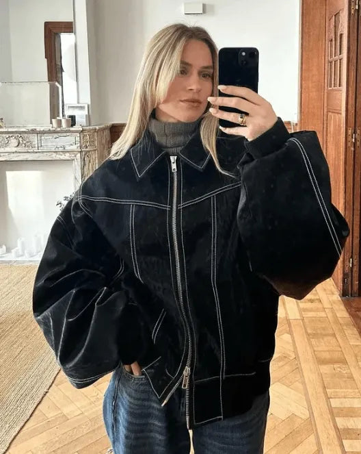 Drune | Lederjacke - Damen Freizeitjacke Schwarz