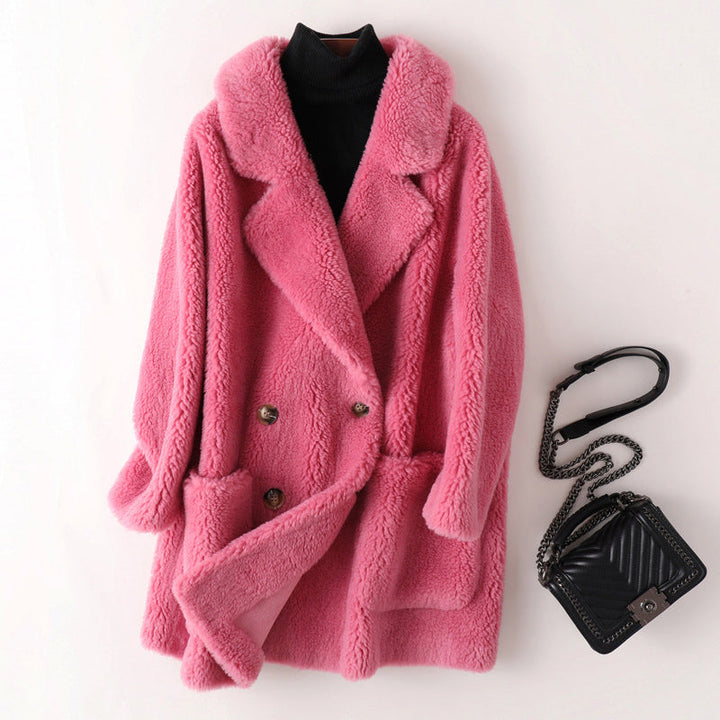 Drune | Damen Oversized Teddyjacke mit breitem Revers und doppelter Knopfleiste