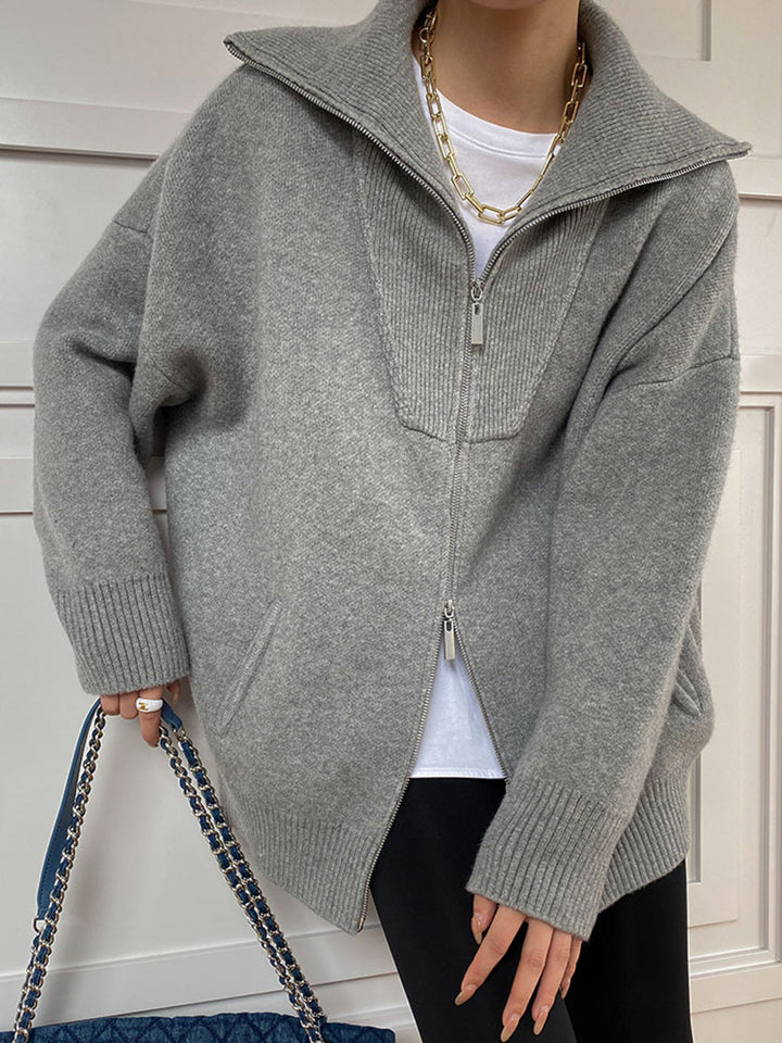 Drune | Damen Übergröße Strickjacke mit offenem Kragen und langen Ärmeln