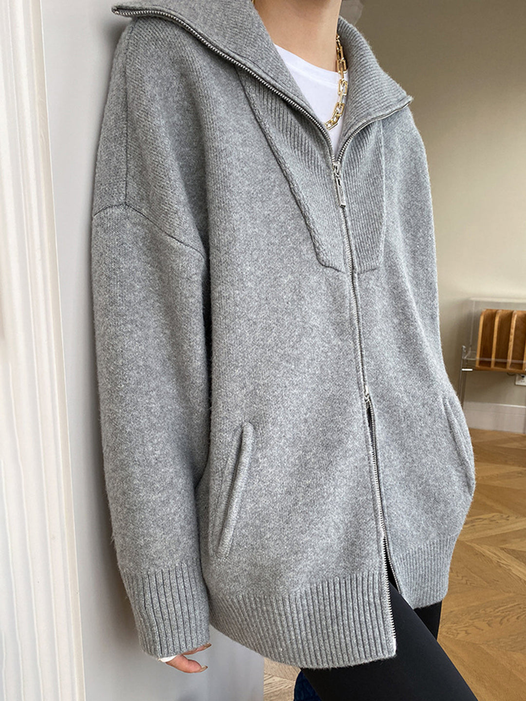 Drune | Damen Übergröße Strickjacke mit offenem Kragen und langen Ärmeln