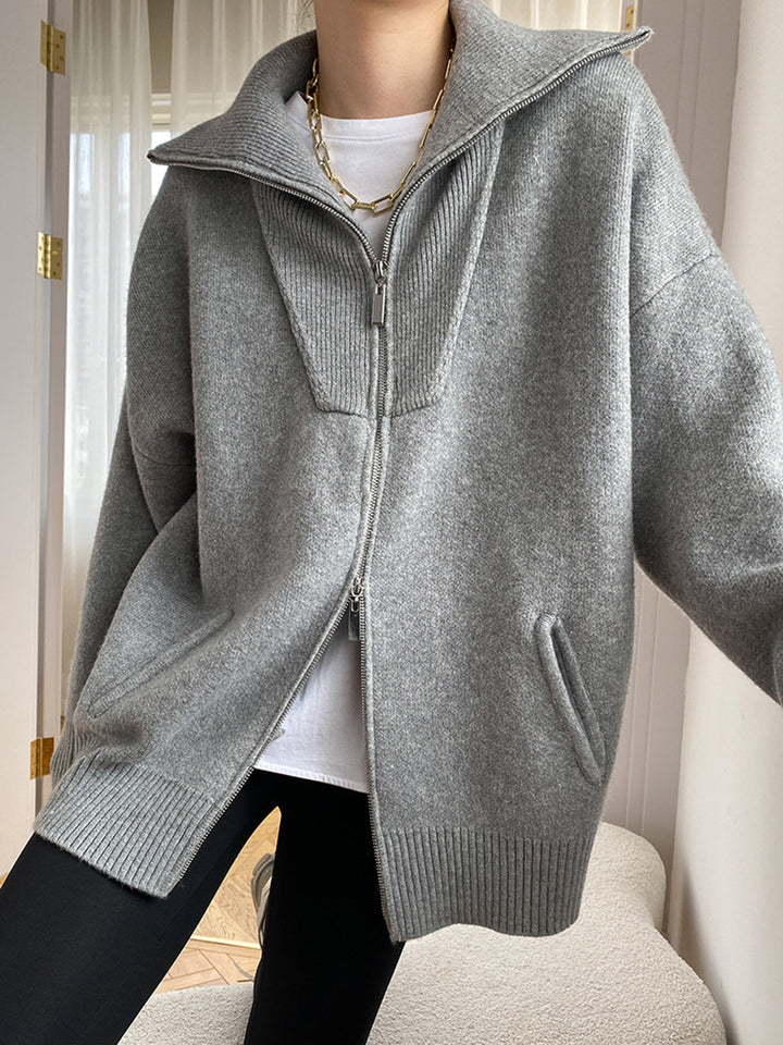 Drune | Damen Übergröße Strickjacke mit offenem Kragen und langen Ärmeln
