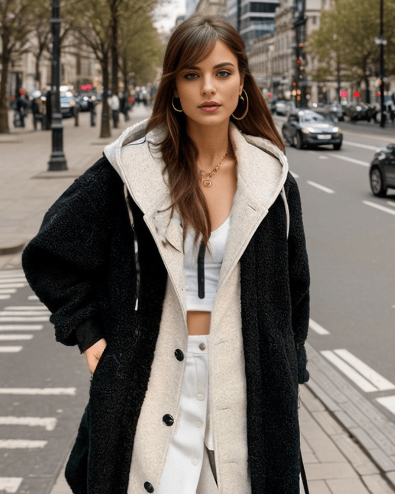 Drune | Kapuze Lang Sherpa Jacke Winterjacke für Damen