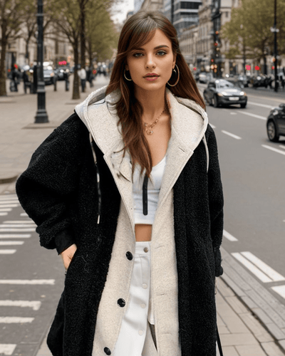 Drune | Kapuze Lang Sherpa Jacke Winterjacke für Damen