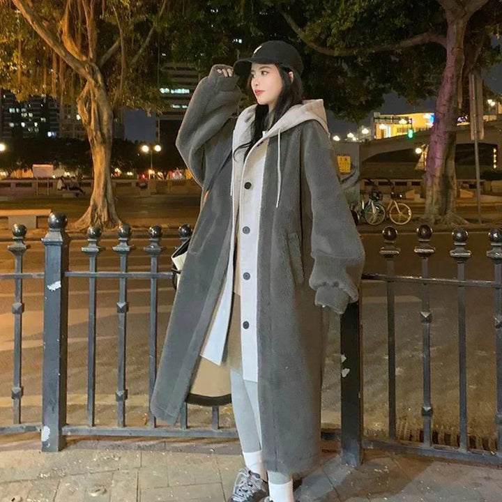 Drune | Kapuze Lang Sherpa Jacke Winterjacke für Damen