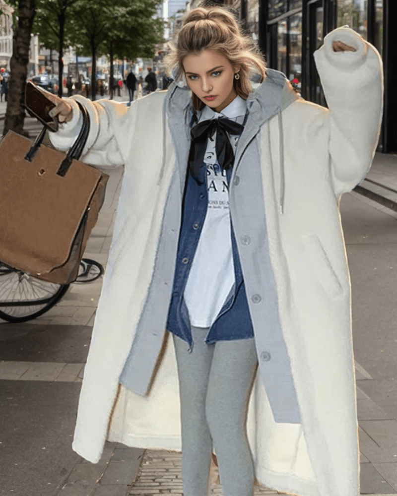 Drune | Kapuze Lang Sherpa Jacke Winterjacke für Damen