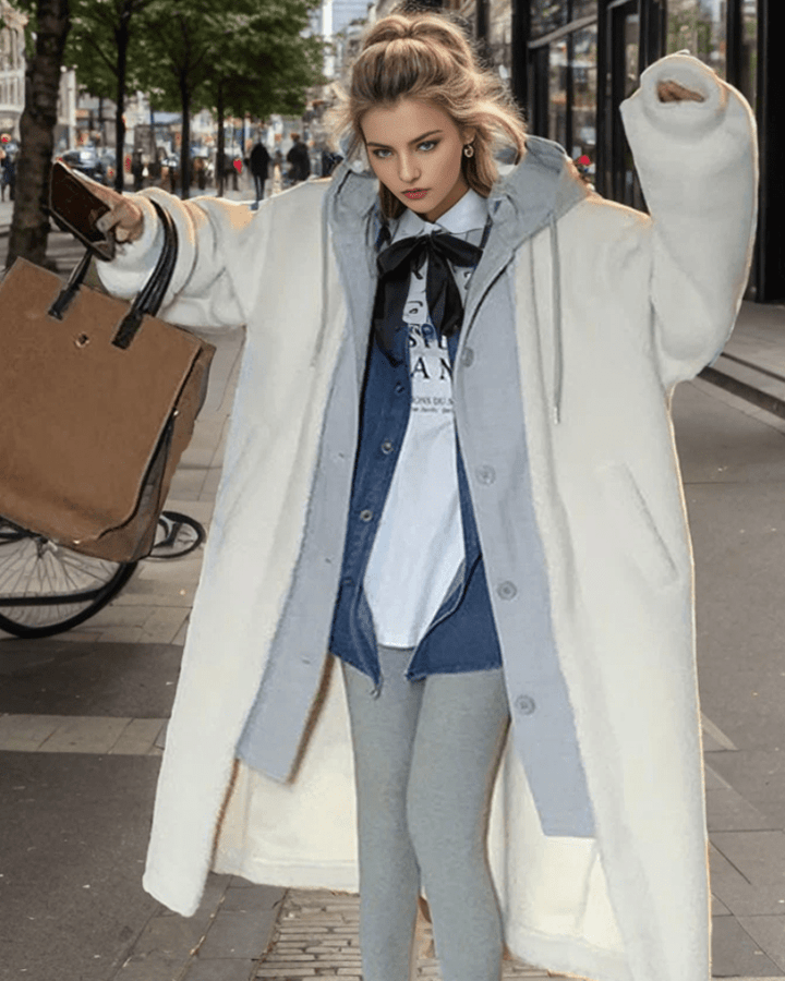 Drune | Kapuze Lang Sherpa Jacke Winterjacke für Damen
