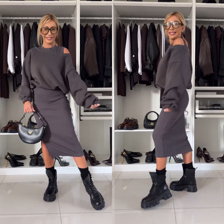 Drune | Satz mit Cold Shoulder Top und Midi Rock