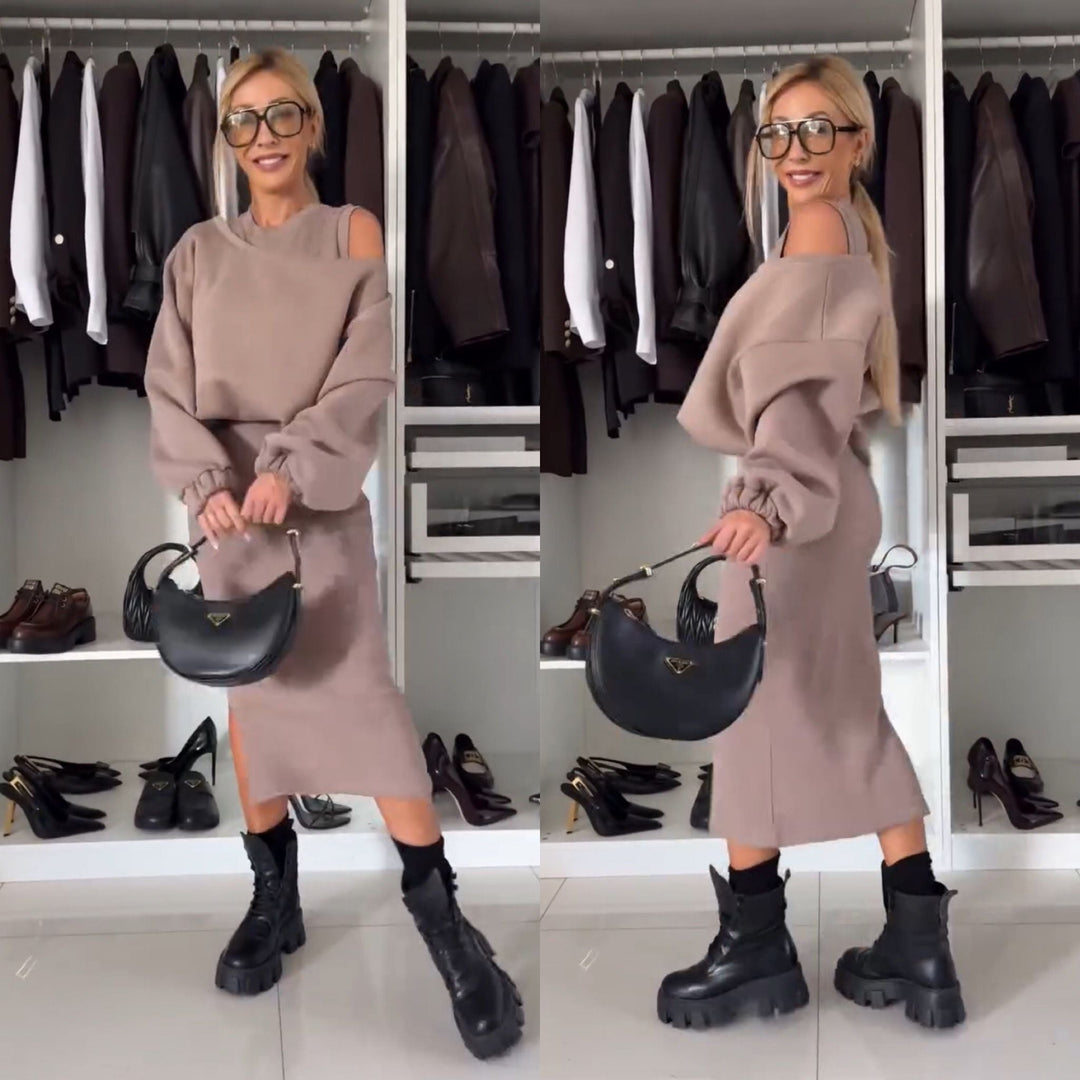Drune | Satz mit Cold Shoulder Top und Midi Rock