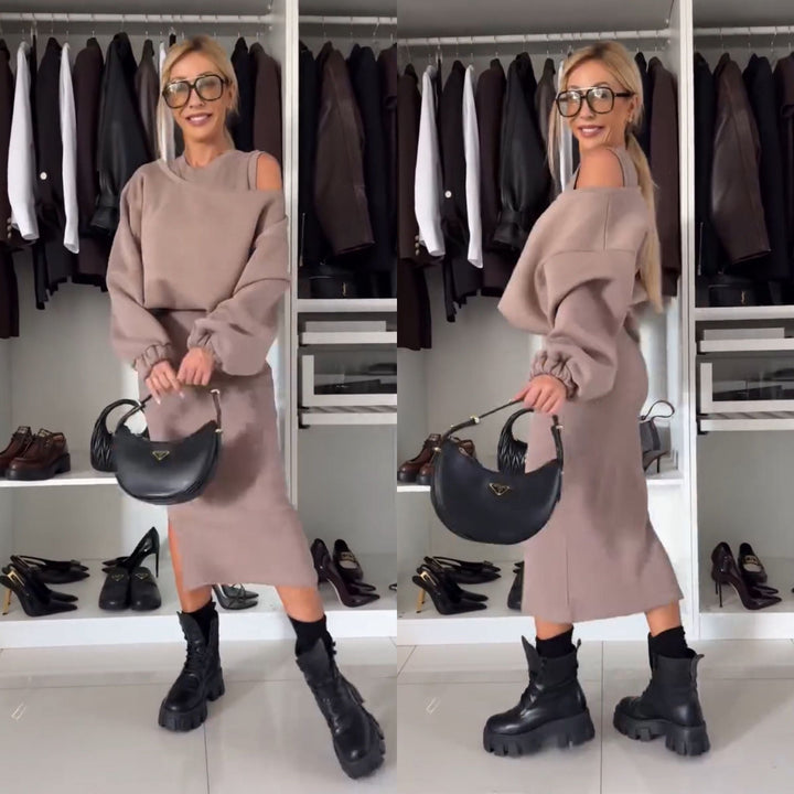 Drune | Satz mit Cold Shoulder Top und Midi Rock