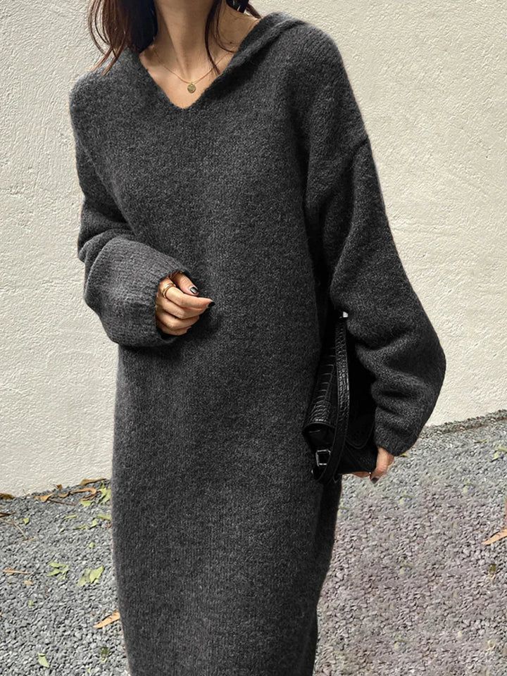 Drune | Woll - Kapuzen - Strick - Midi - Kleid