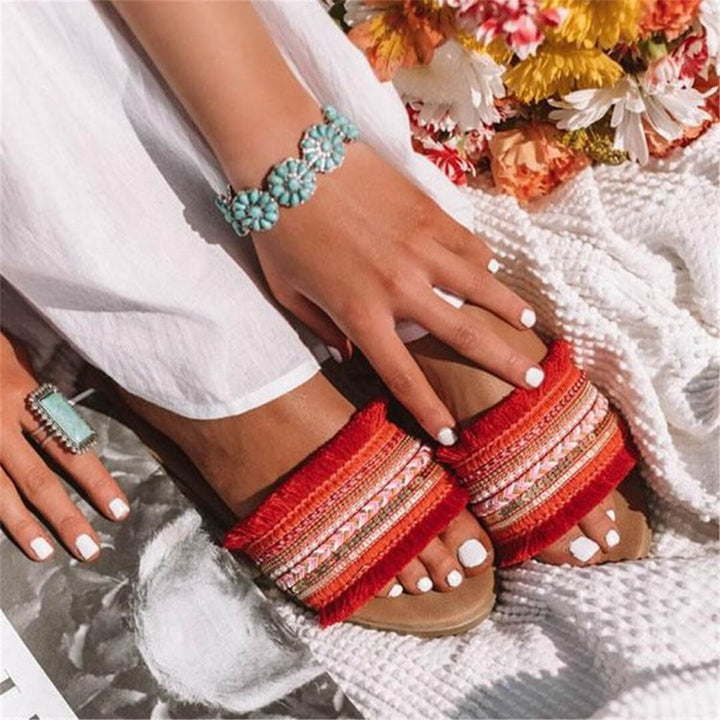 Drune | Pantoletten, Boho Stil, Flach, Sandalen, Sommerschuhe