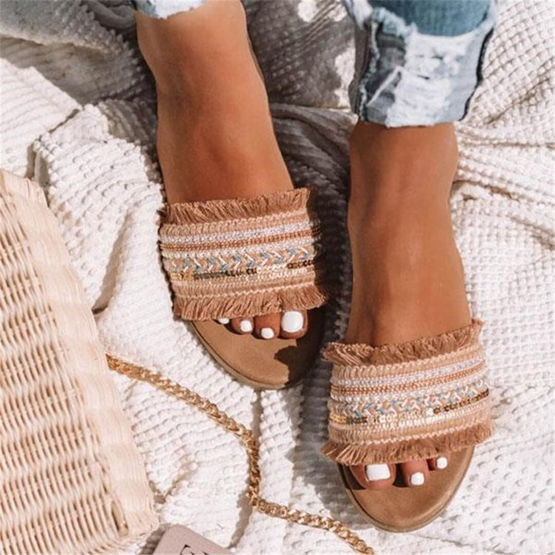 Drune | Pantoletten, Boho Stil, Flach, Sandalen, Sommerschuhe