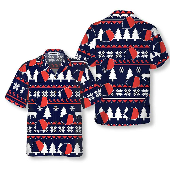 Drune | Paris Hässliches Weihnachtsmuster Hawaiian Shirt, Französische Flagge Weihnachtshemd für Männer