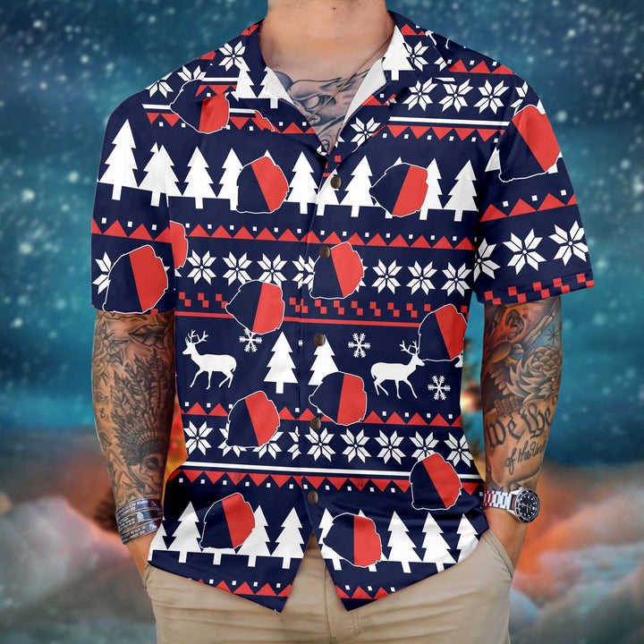 Drune | Paris Hässliches Weihnachtsmuster Hawaiian Shirt, Französische Flagge Weihnachtshemd für Männer