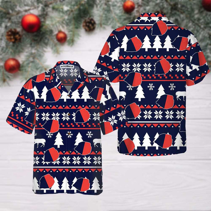 Drune | Paris Hässliches Weihnachtsmuster Hawaiian Shirt, Französische Flagge Weihnachtshemd für Männer