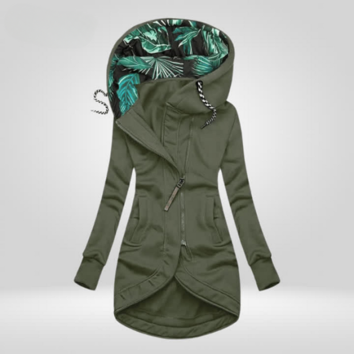 Drune | Jacke Damen Hüftlange Kapuzenjacke mit Reißverschluss für Den Herbst