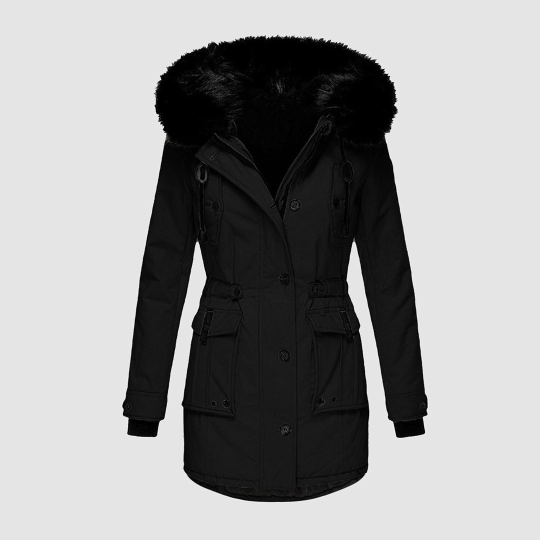 Drune | Jacke Warme Winterjacke mit Kapuze und Pelzfutter für Damen