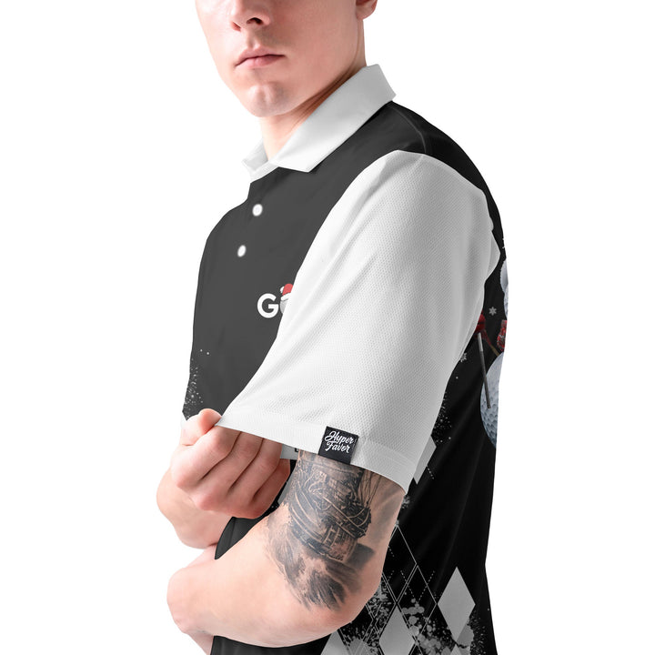 Drune | Personalisierte Weihnachts-Schneemann Golfer Männer Polo-Shirt
