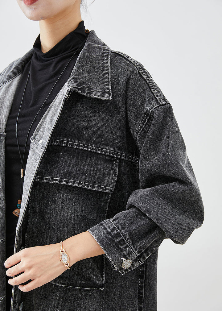 Drune | Größe Schwarze Übergröße Taschen Denim Trenchcoats