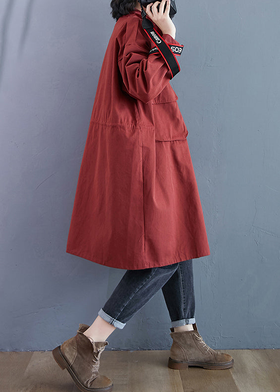 Drune | Größe Ziegelrot Reißverschluss Taschen Patchwork Baumwolle Trenchcoats