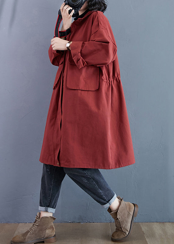 Drune | Größe Ziegelrot Reißverschluss Taschen Patchwork Baumwolle Trenchcoats