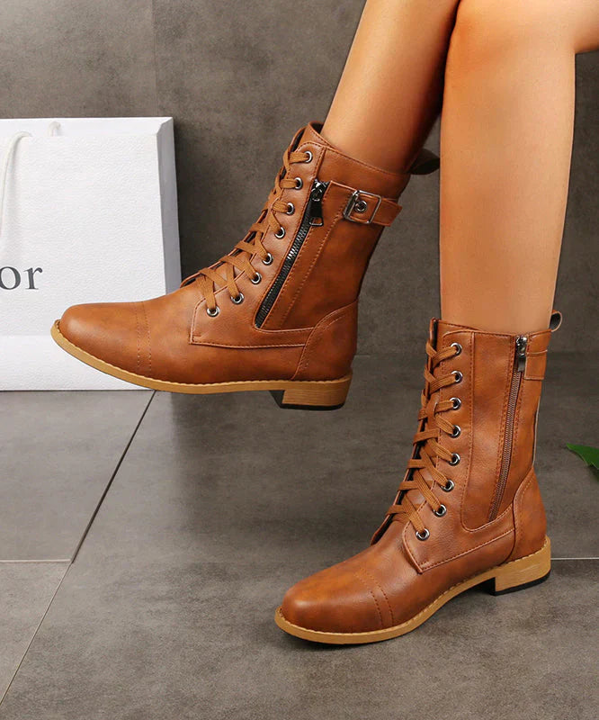Drune | Kreuzriemen Reißverschluss Splicing Chunky Stiefel