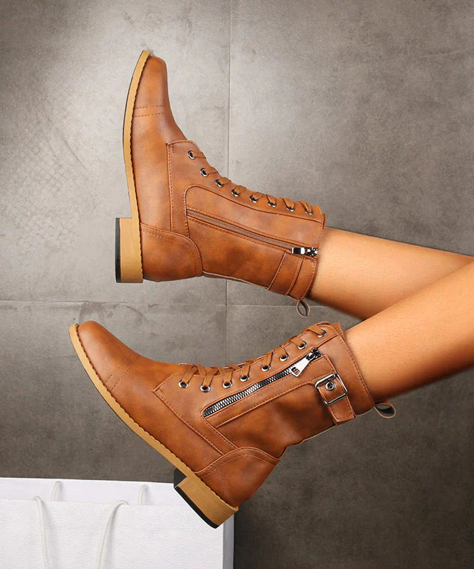 Drune | Kreuzriemen Reißverschluss Splicing Chunky Stiefel