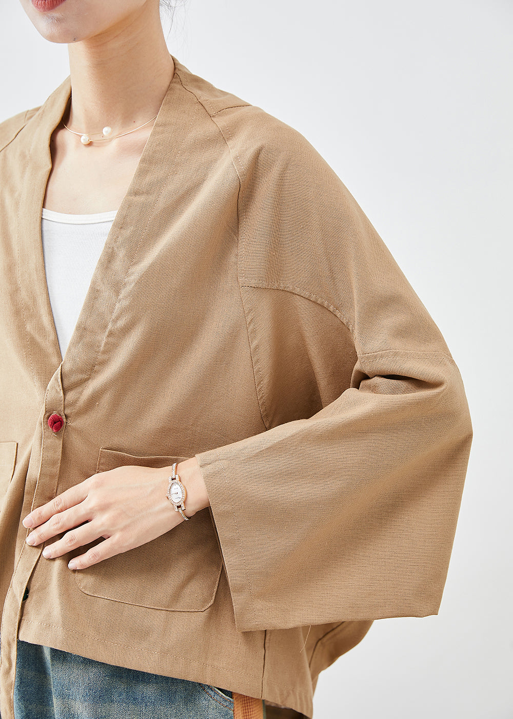 Drune | Größe Khaki Übergroß Tasche Leinen Jacken Batwing Ärmel