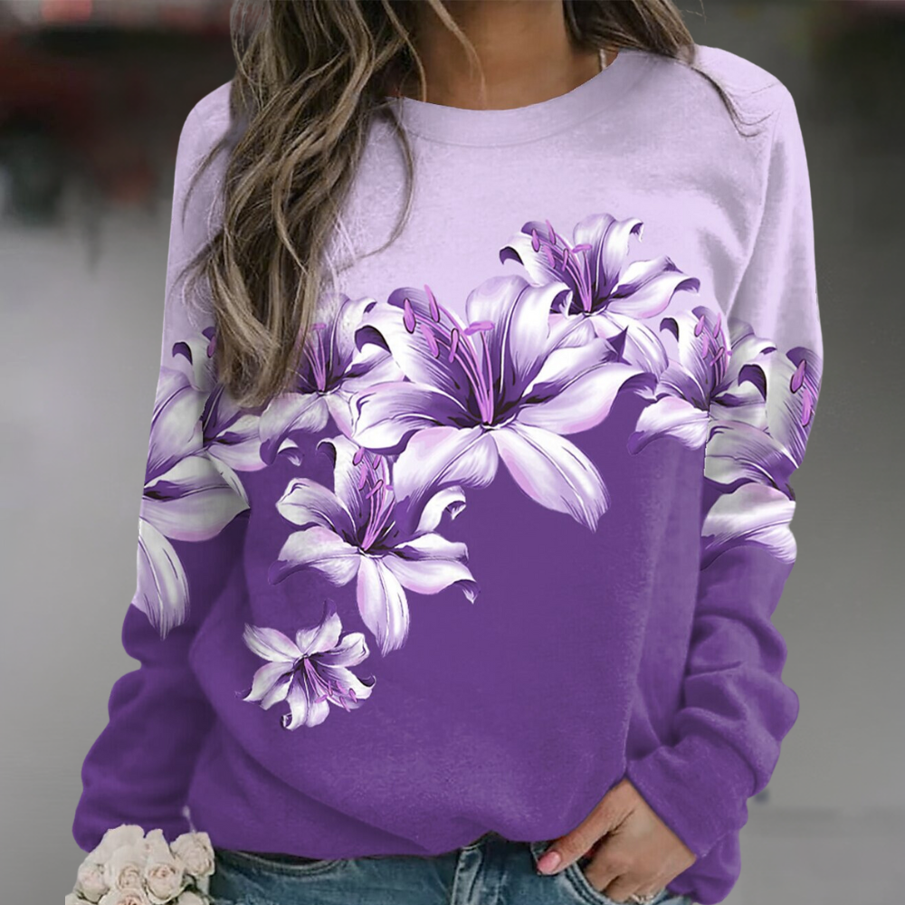 Drune | Sweatshirt Weiches Atmungsaktives Material Bequeme Passform Floral Print Lange Ärmel