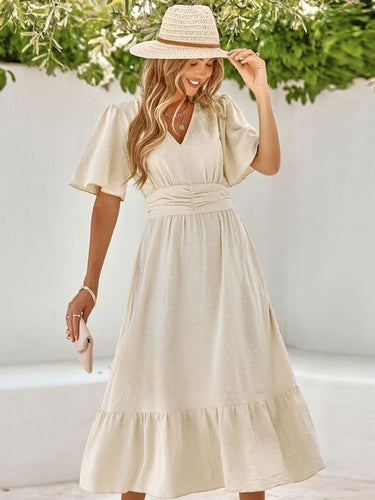 Drune | Elegantes Boho Maxikleid mit Kurzen Ärmeln