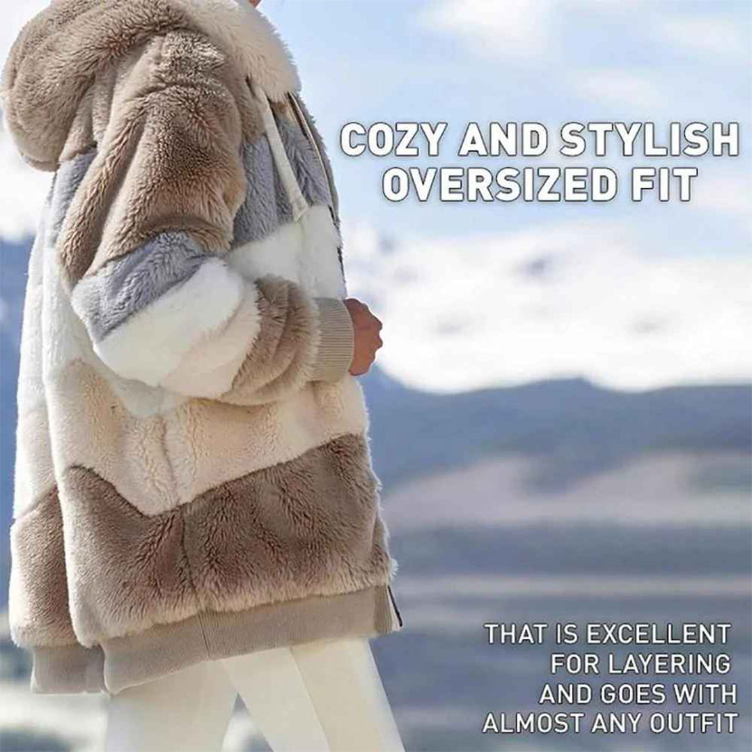Drune | Warme Oversized Damenjacke mit Kapuze Lange Ärmel Jacke für Kalte Tage